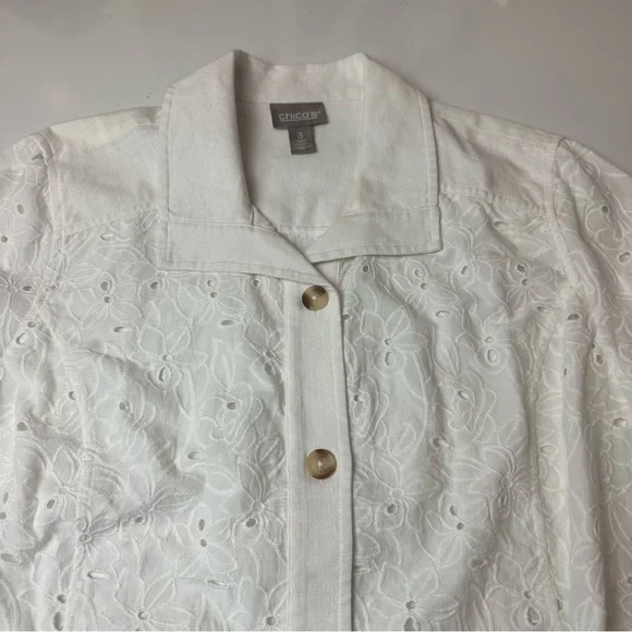 Chico’s White Cotton Eyelet Jacket | Cottagecore Summer Topper ·Coastal capsule - Picture 3 of 11